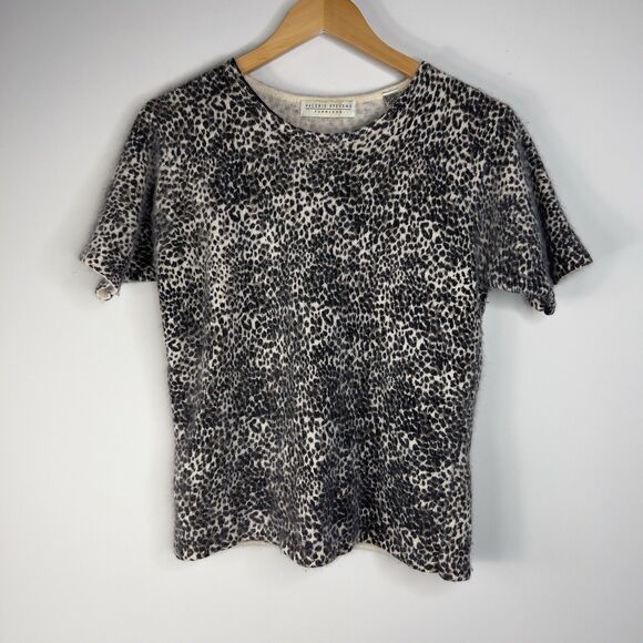 VTG VALERIE STEVENS Animal Print Sweater Sz M Fuzzy Lambswool Rabbit Hair - Picture 1 of 6